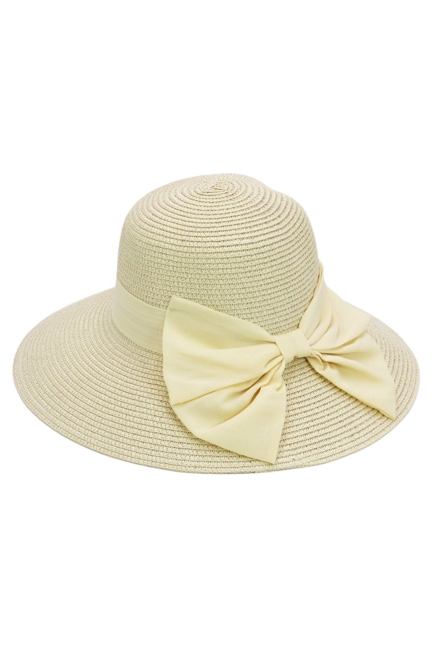 Satin Derby Bow Bucket Straw Sun Hat