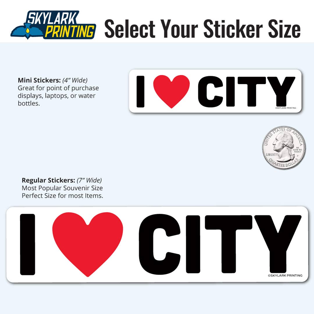 I Heart Your Town Custom Name Drop Souvenir Sticker