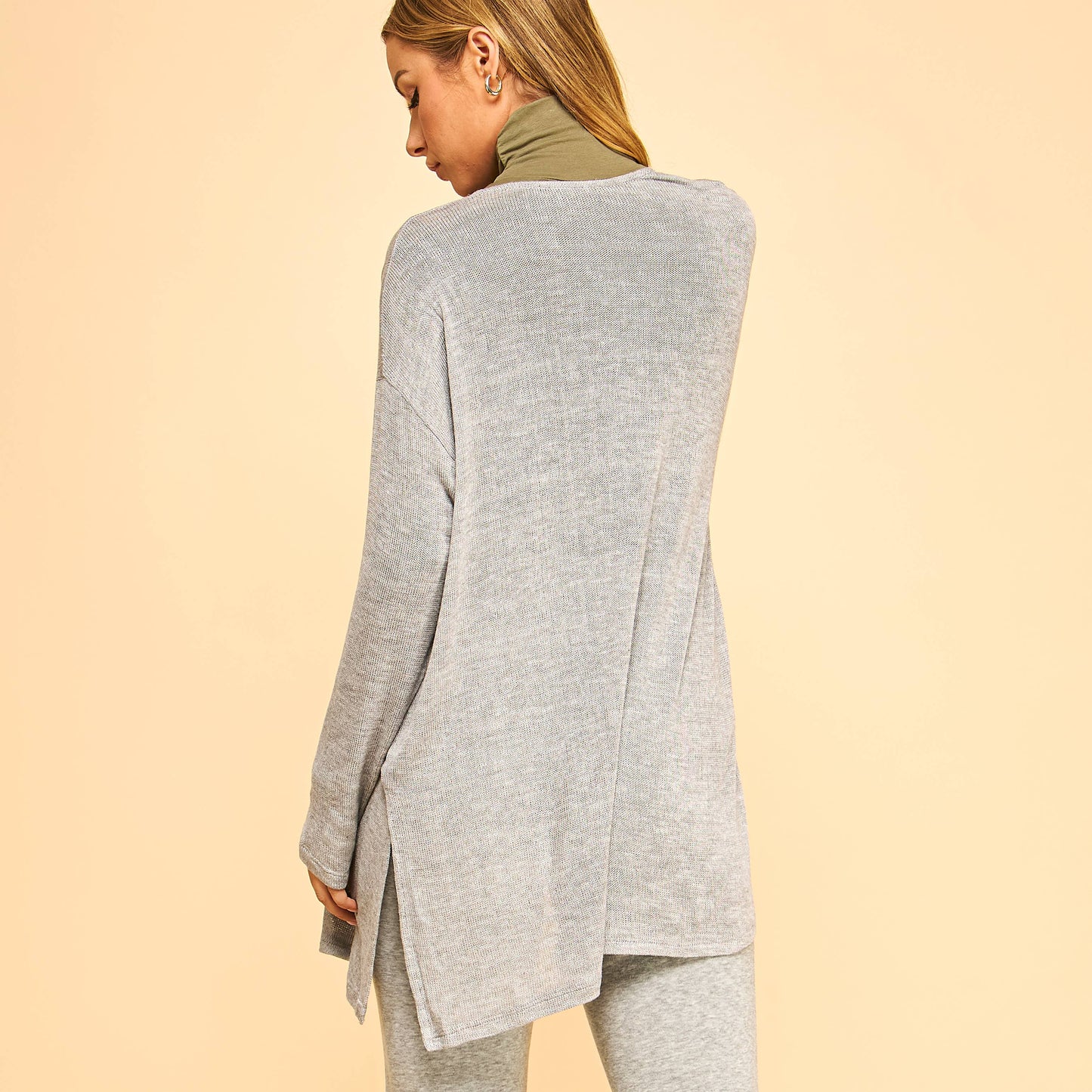 SLUBBED HACCI MIDI LONG SLEEVE DUSTER W/SIDE SLITS-F76353