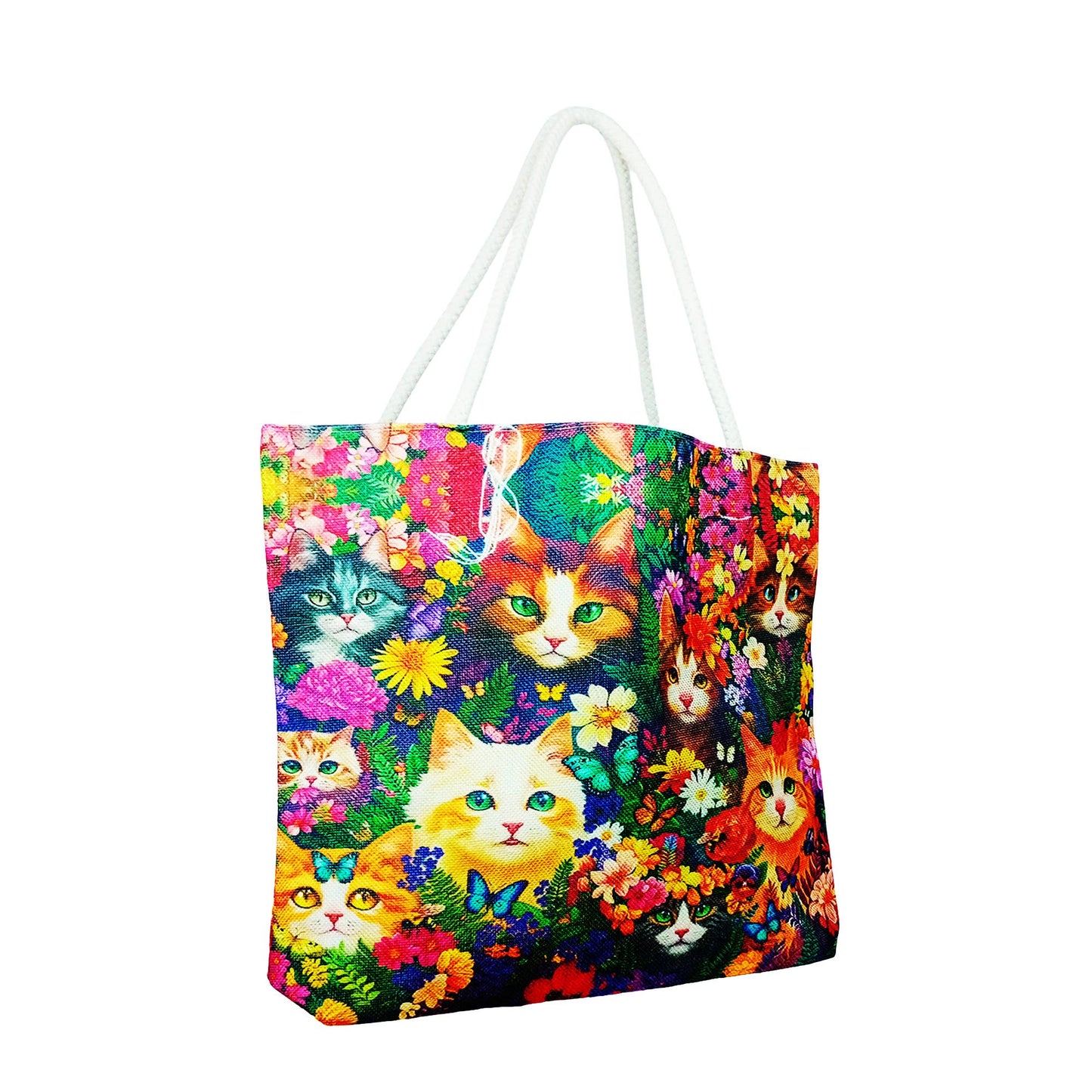 Cats with Flowers Tote Bag
