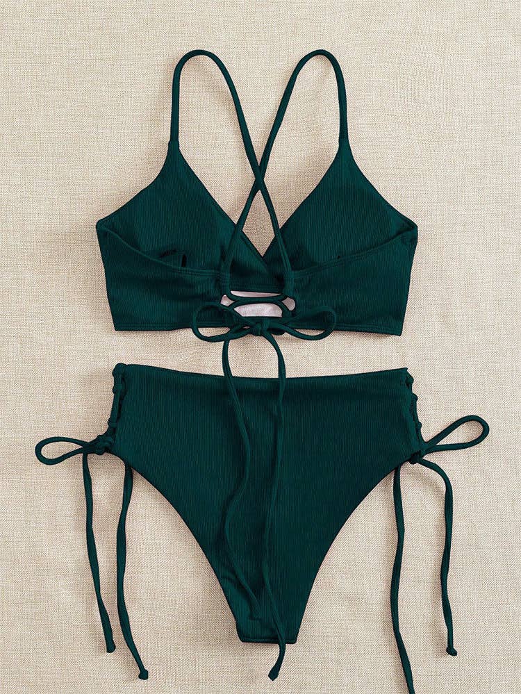 Ladies Solid Color Shoulder String Tie Bikini Set RFD-9684