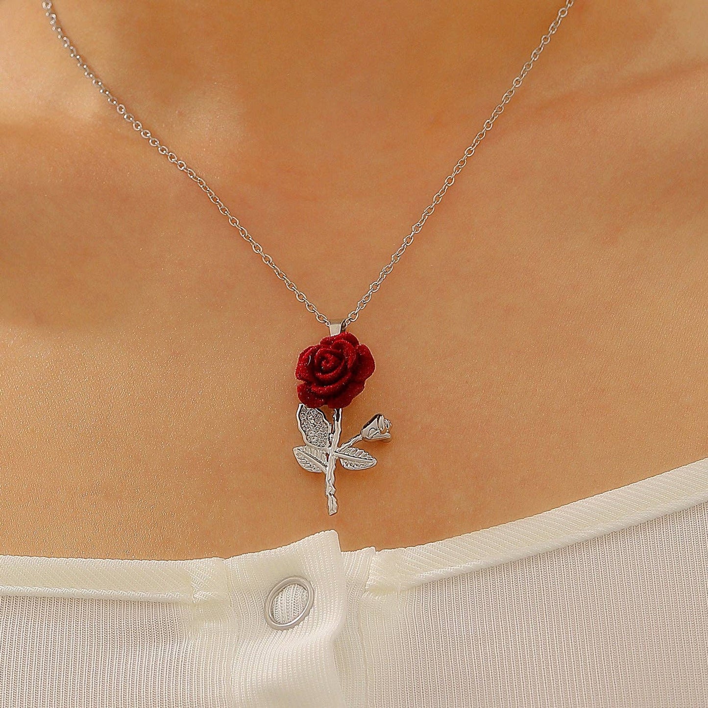 Gothic Heart Rose Flower Necklace for Women