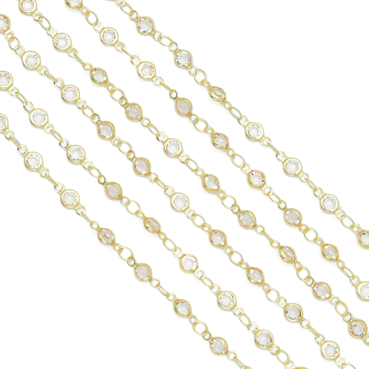 Gold Silver Crystal Bezel Station Chain by Yard, Crystal Rosary Chain for Jewelry Making, LX1034