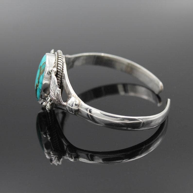 Women Vintage Bohemian Floral Carved Turquoise Bracelet