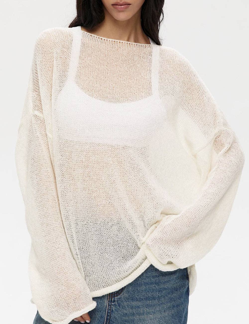 Ladies Solid Color Hollow Knit Top MY0106