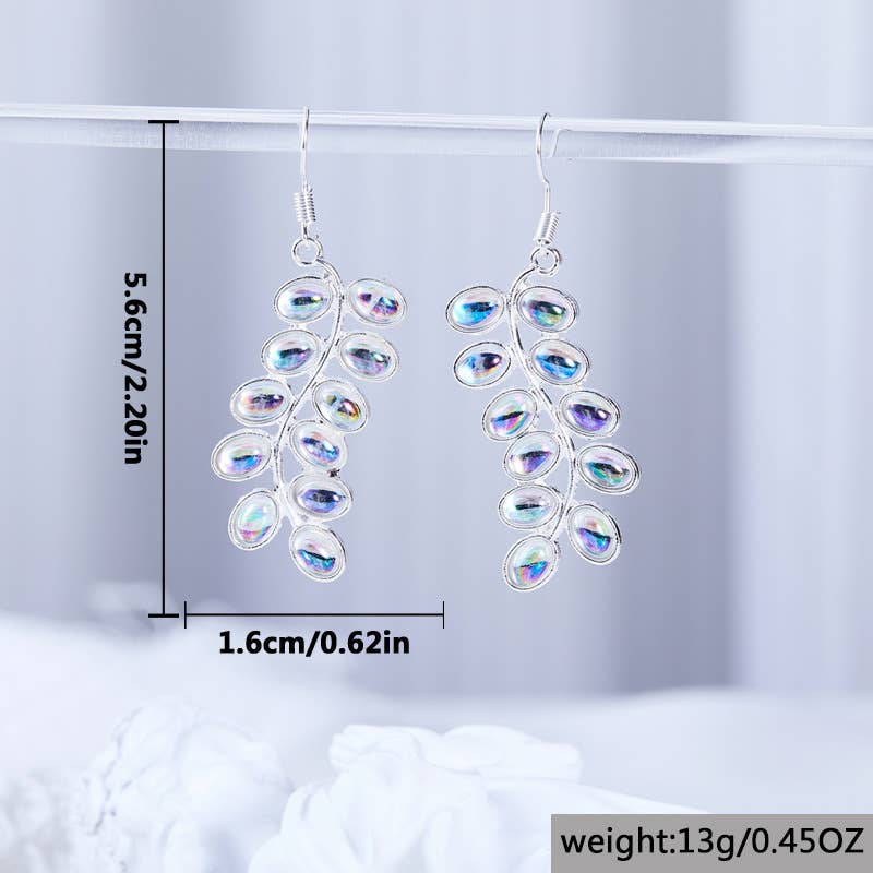 Creative Leaf Alloy Glitter Moonstone Earrings