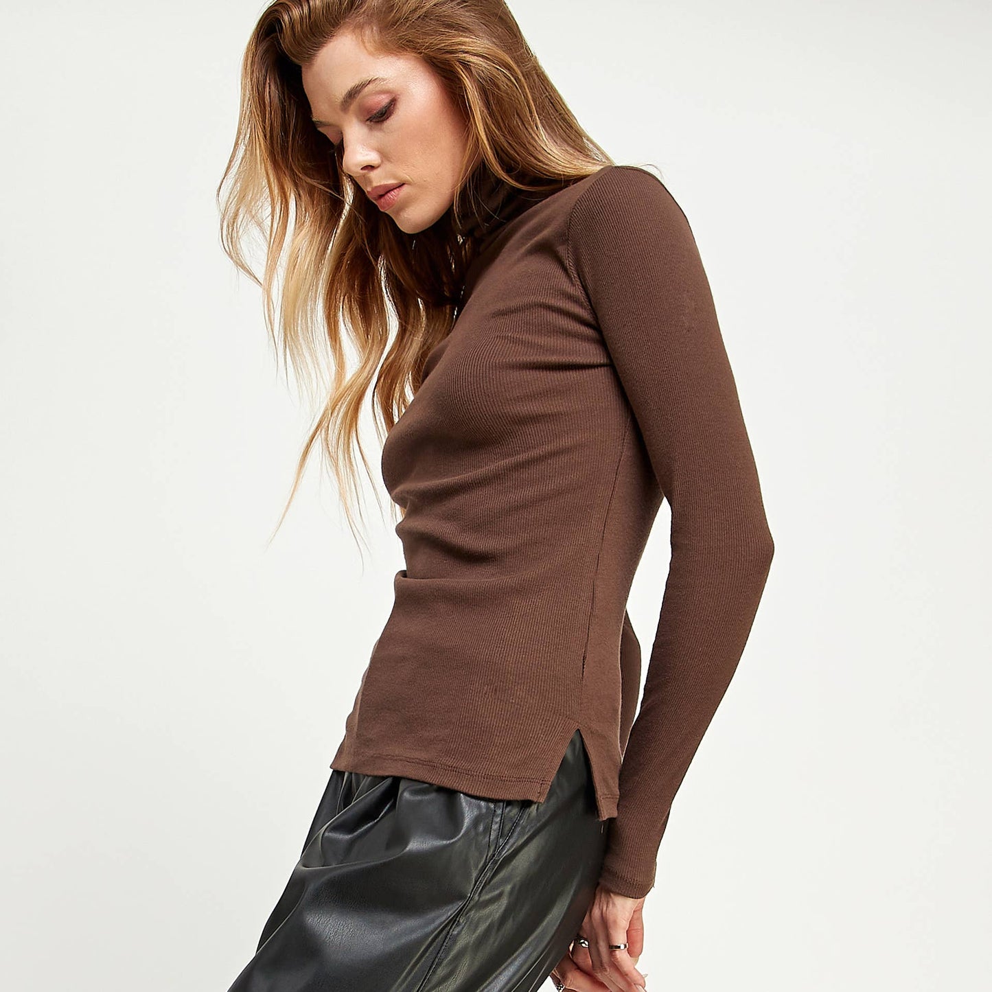 RIBBED TURTLE NECK SWEATER LONG SLEEVE TOP-F67933-D9
