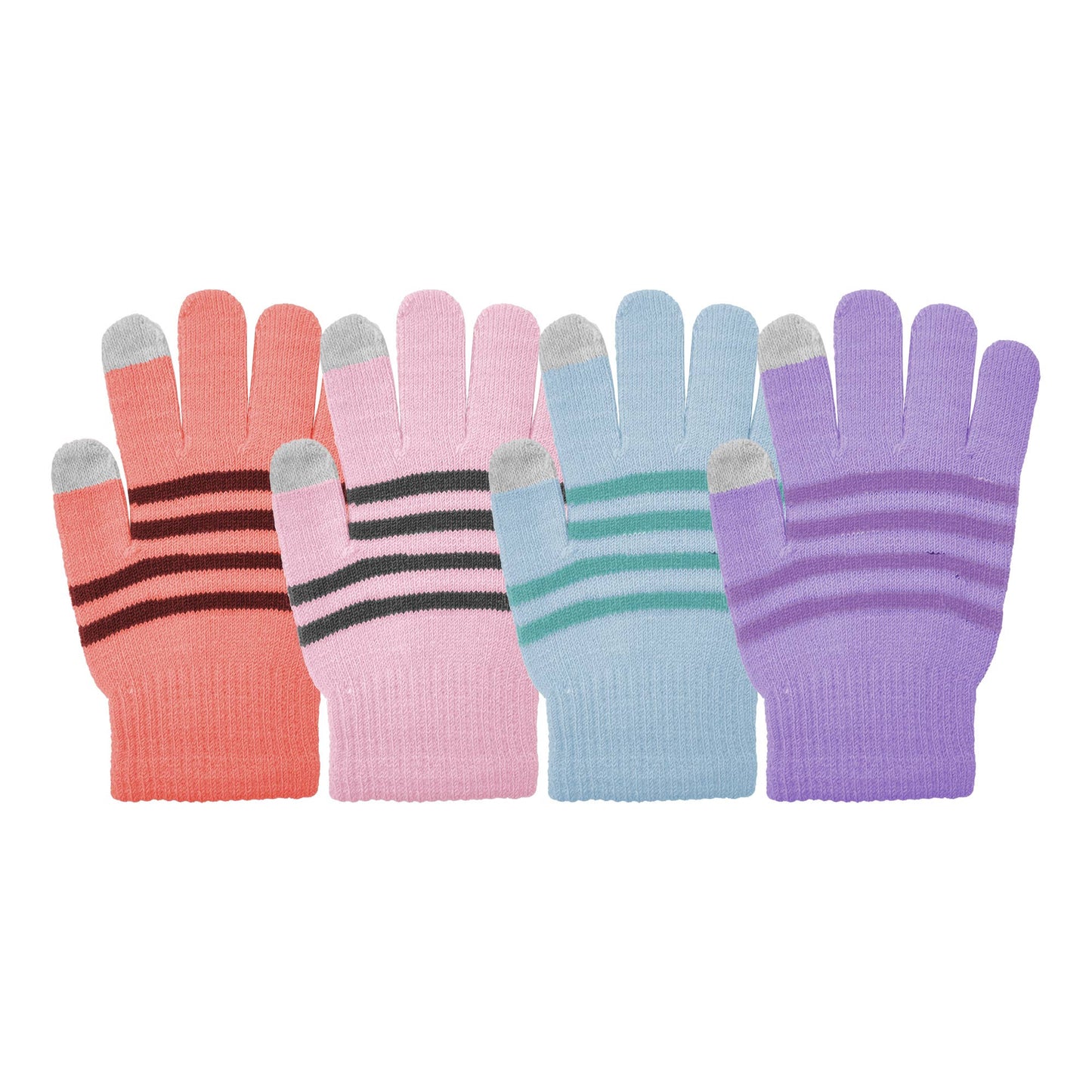 Girls Touchscreen Striped Stretch Gloves - 35114
