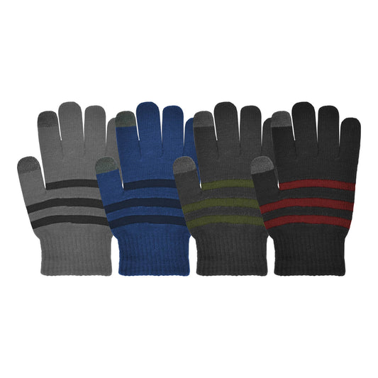 Boys Touchscreen Striped Stretch Gloves - 37140