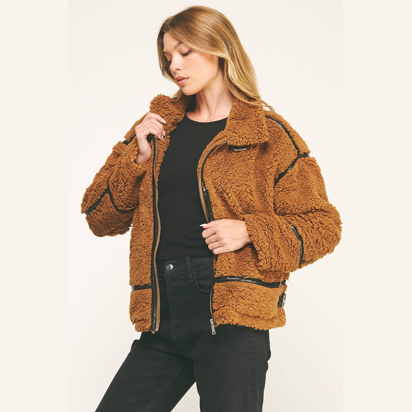 DEVIN FAUX SHEARLING AVIATOR JACKET