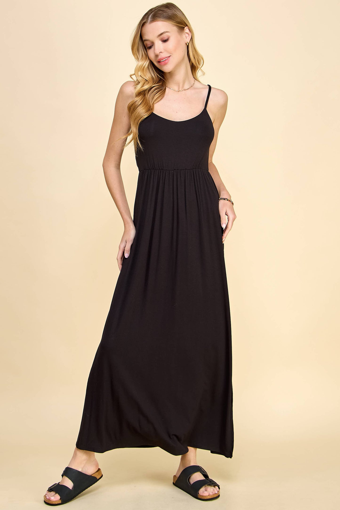 SPAGHETTI STRAP EMPIRE WAIST MAXI DRESS