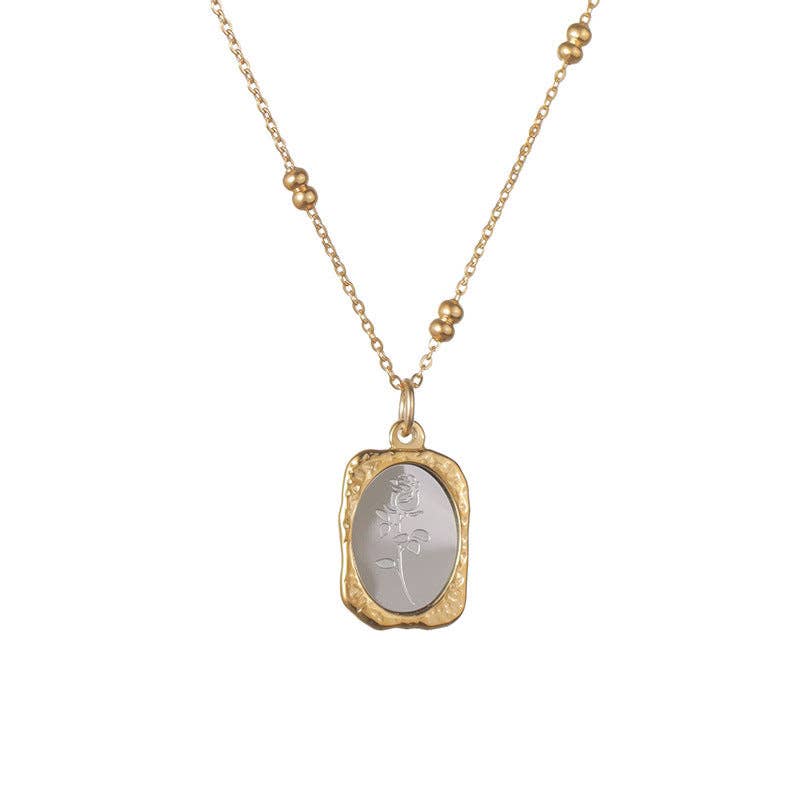 Relief Magic Mirror Rose Titanium Steel Necklace DP26I650W