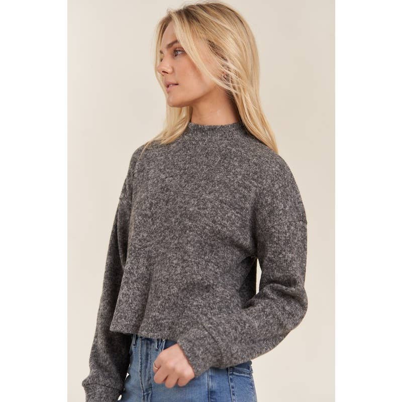Mock Neck Long Sleeve Brushed Sweater Knit Top