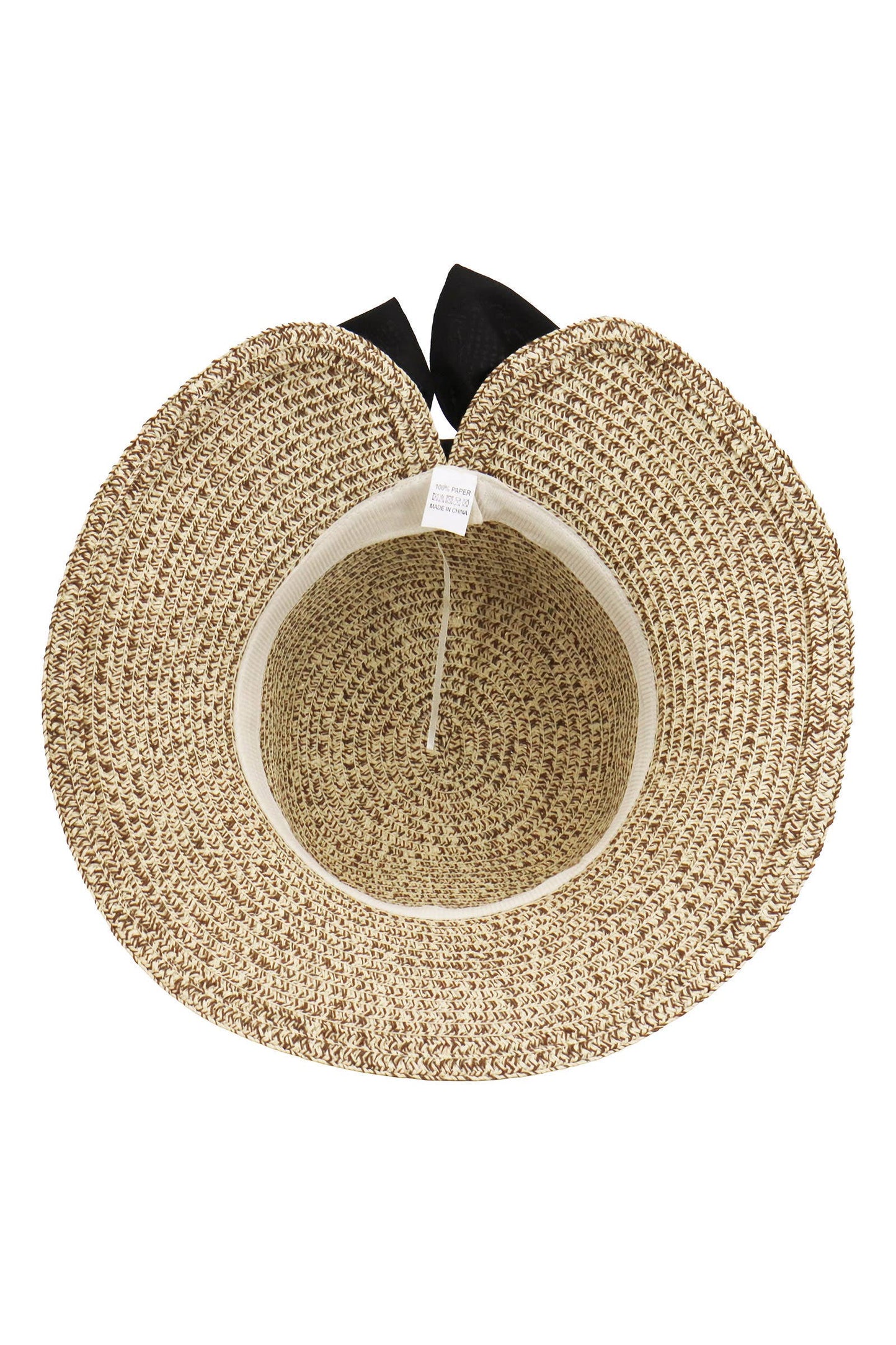 Black Bowtie Bucket Brim Paper Variegated Straw Sun Hat