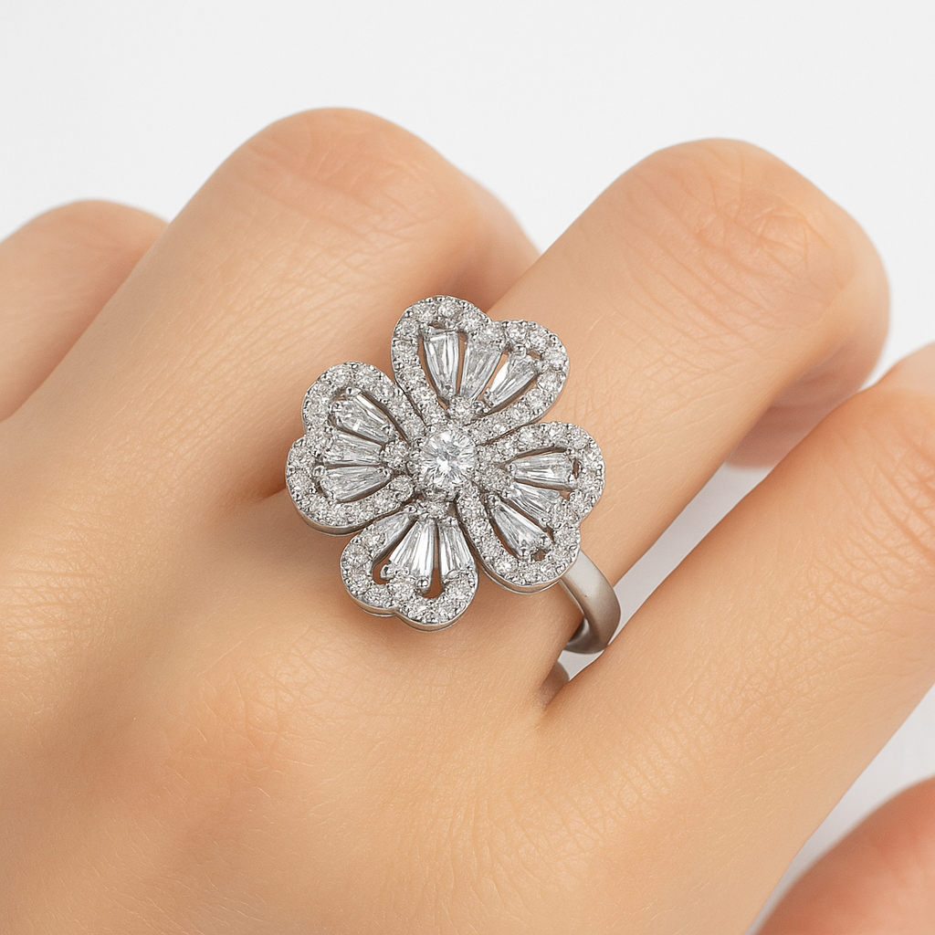 Spinner Flower Ring – Dual Tone Gold & Silver Fidget Spinner