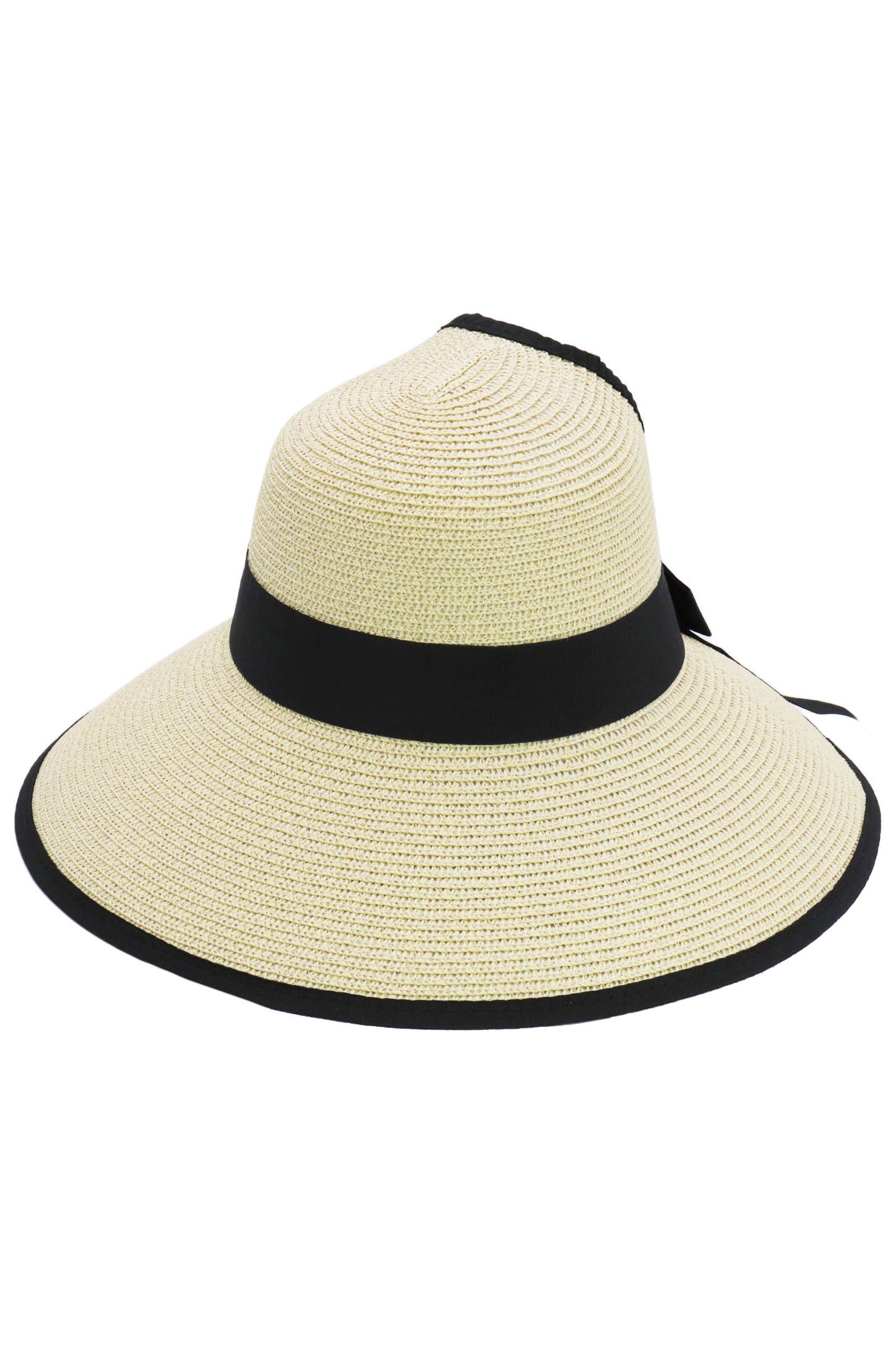 Black Bow Ponytail Straw Visor Dome Derby Sun Hat