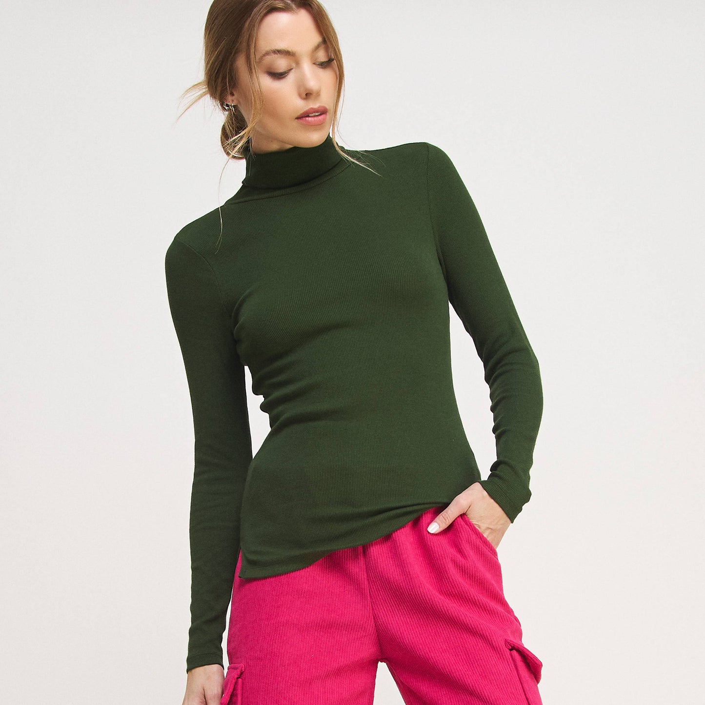 RIBBED TURTLE NECK SWEATER LONG SLEEVE TOP-F67933-D9