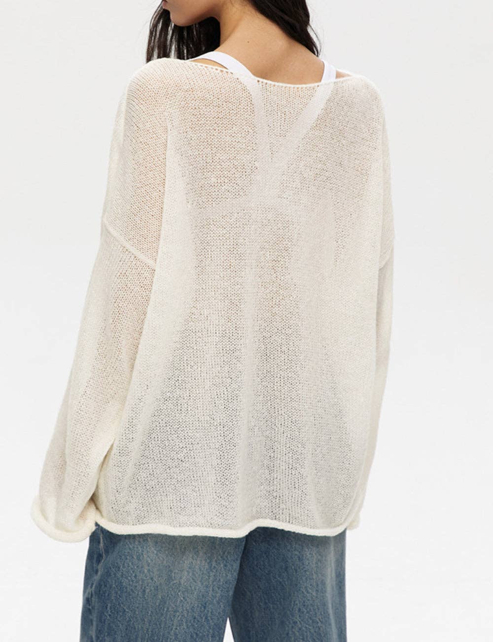 Ladies Solid Color Hollow Knit Top MY0106