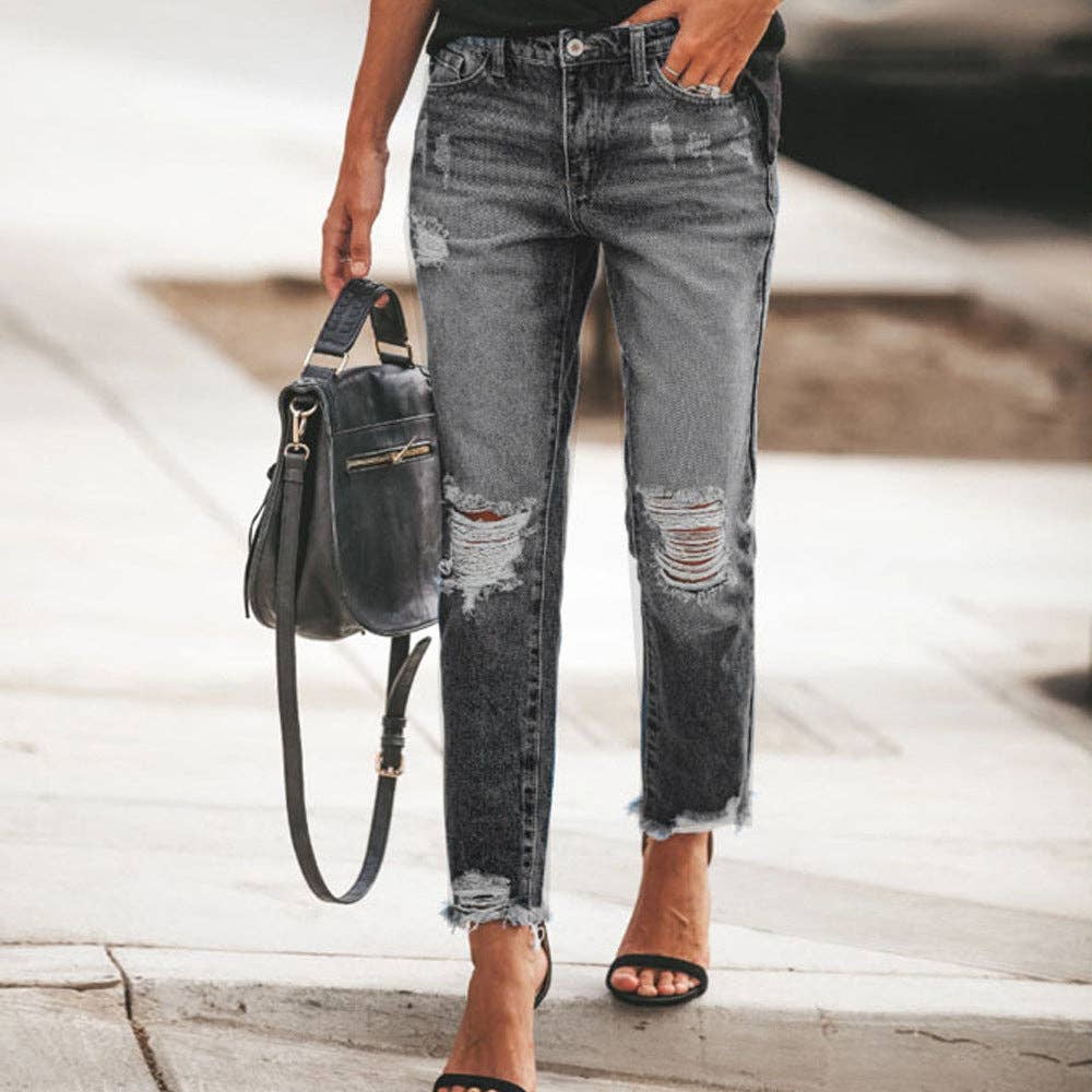 Women Casual Retro Slim Fit Ripped Jeans