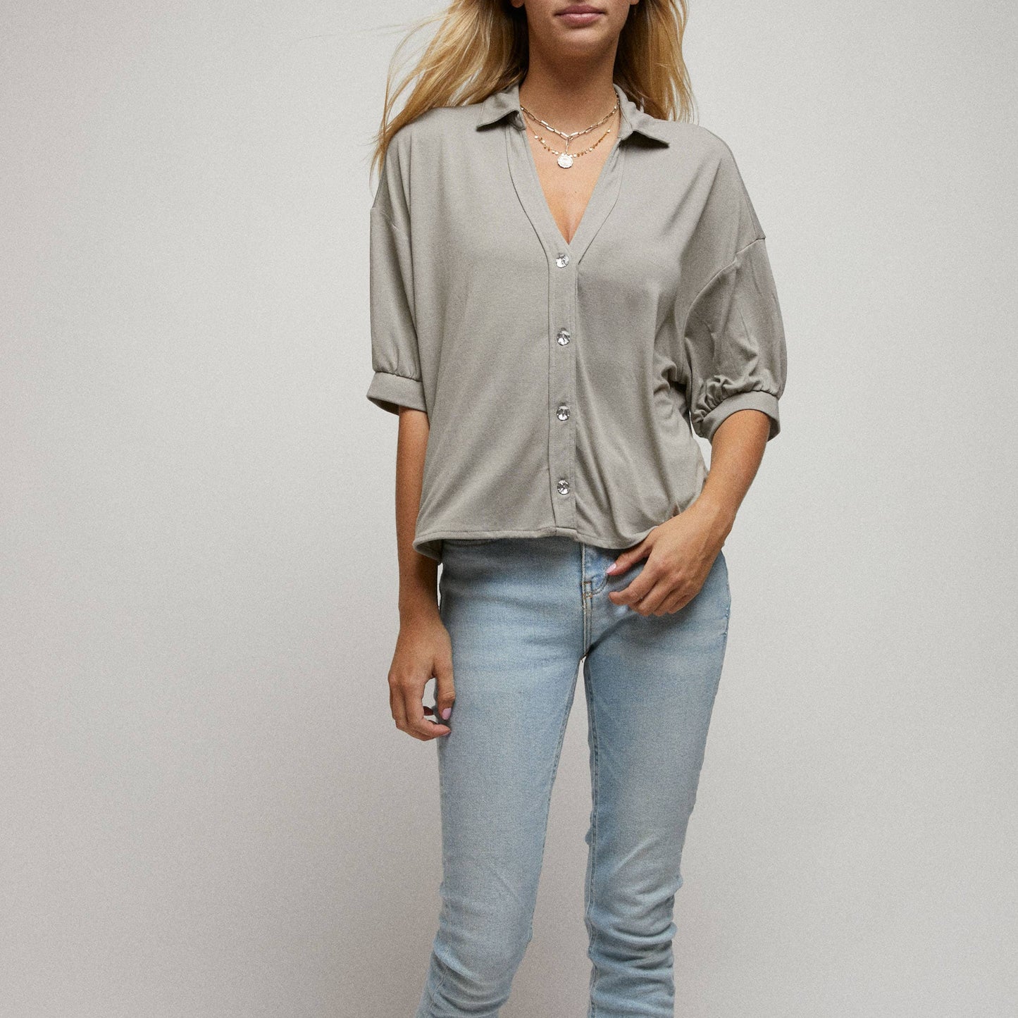 Rhinstone Button Down Crop Shirt