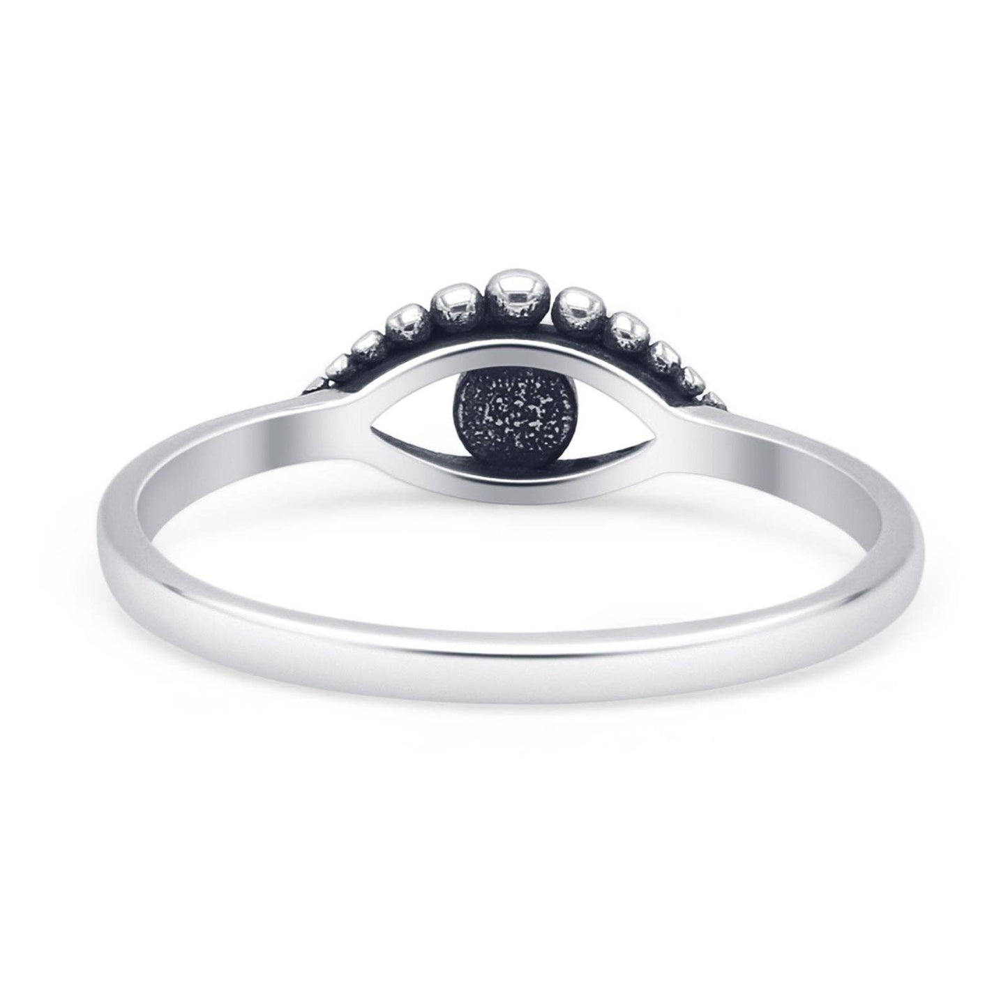 Round Black Agate Evil Eye Ring Oxidized
