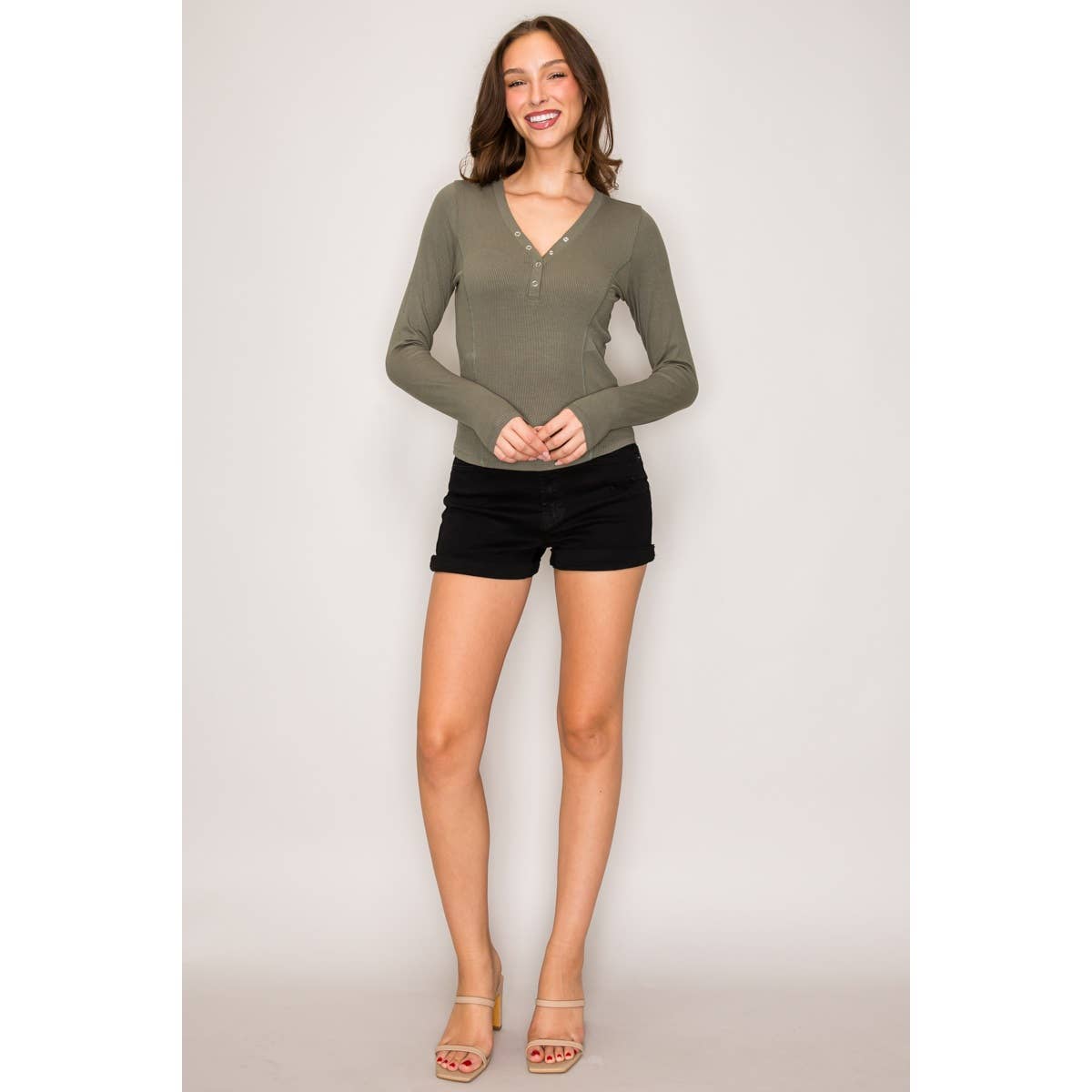 Long Sleeve Henley Top with Snaps