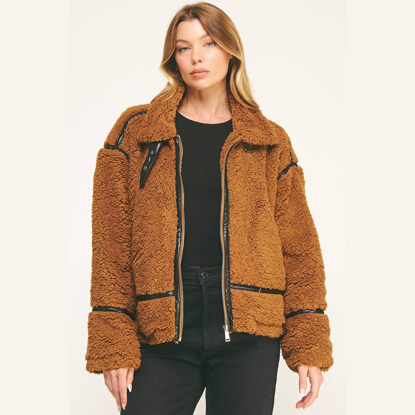 DEVIN FAUX SHEARLING AVIATOR JACKET