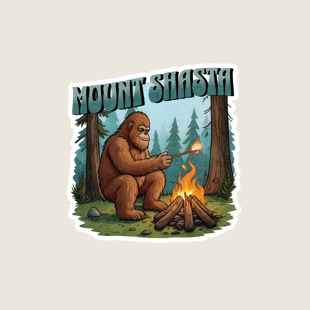 Sasquatch Roasting a Marshmallow Custom Sticker (M1002)