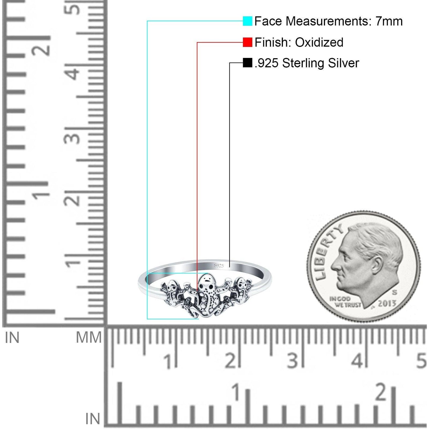 925 Sterling Silver Frogs Ring
