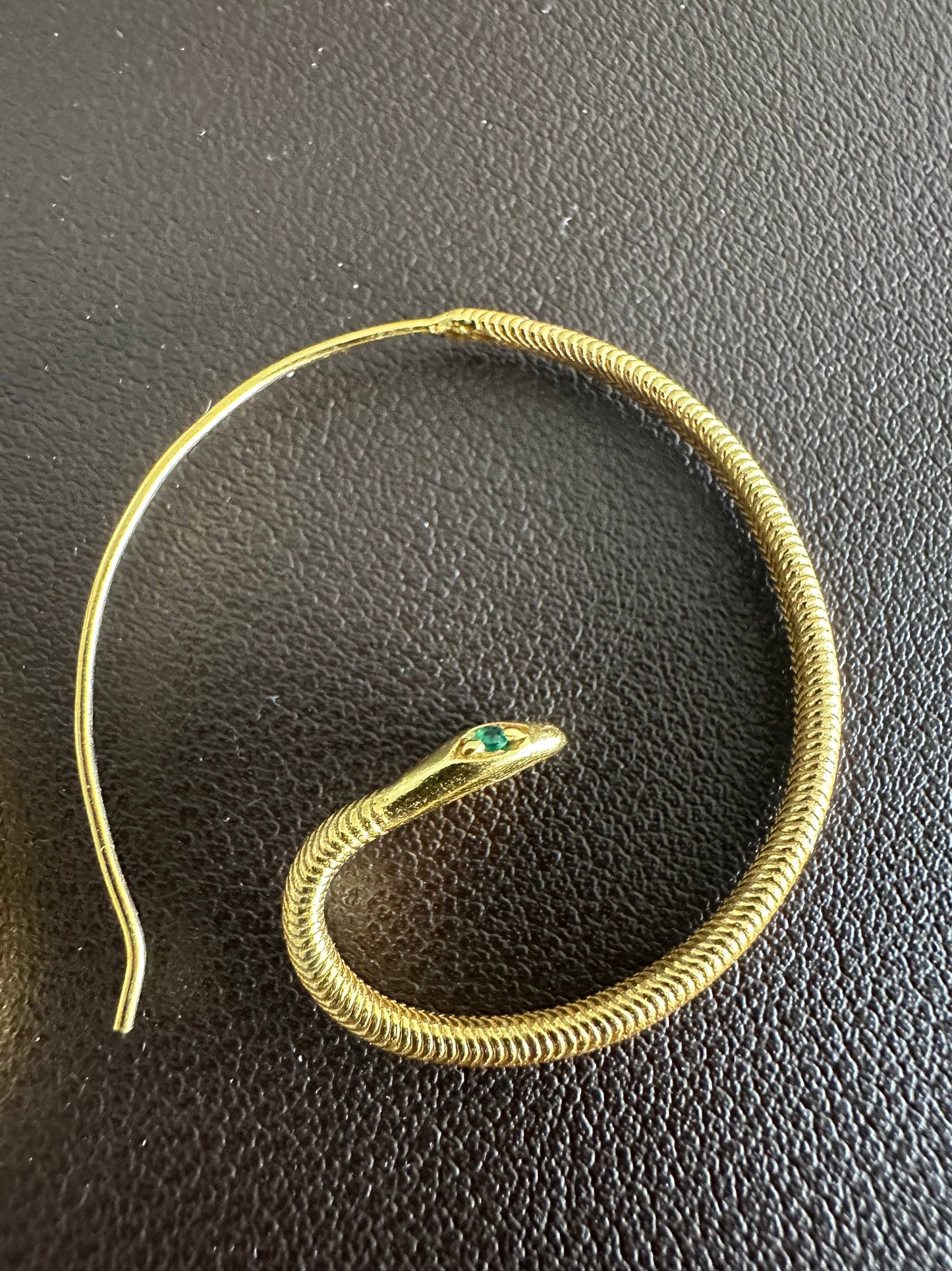 Baby Snake Earrings | Green Zircon Hoops| Gold Plated Hoops