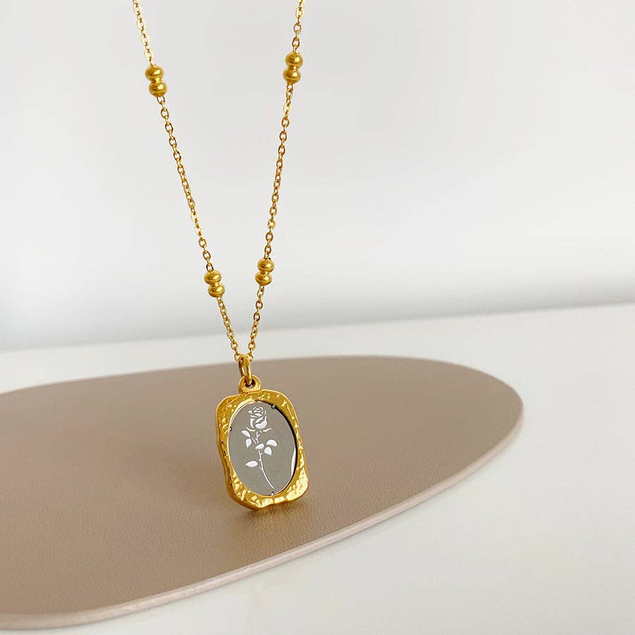 Relief Magic Mirror Rose Titanium Steel Necklace DP26I650W
