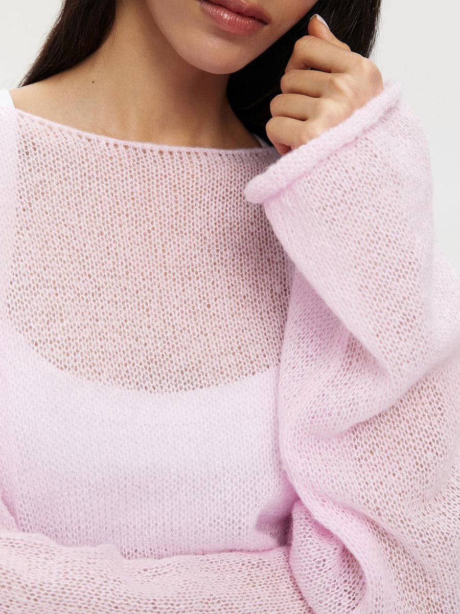 Ladies Solid Color Hollow Knit Top MY0106