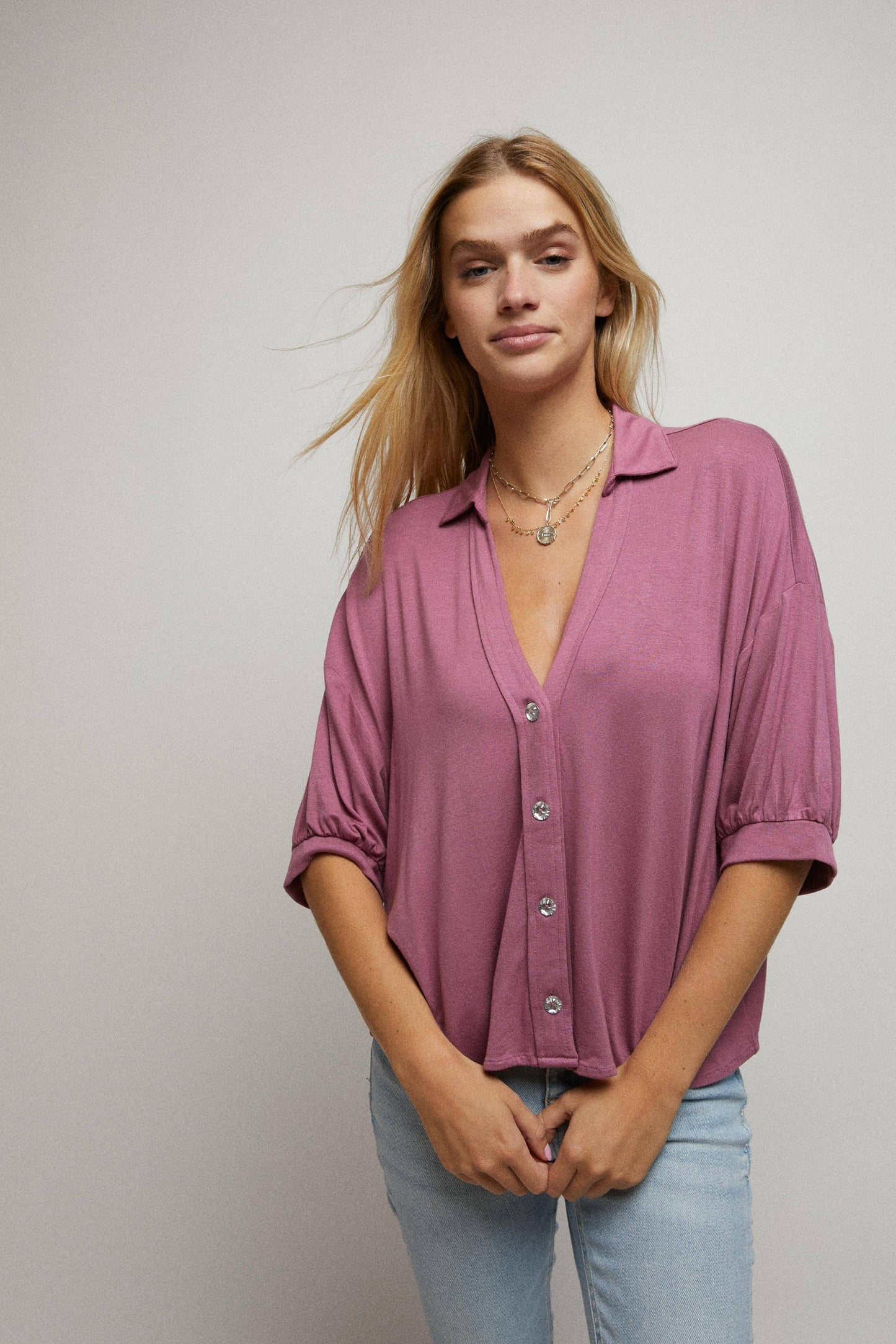Rhinstone Button Down Crop Shirt