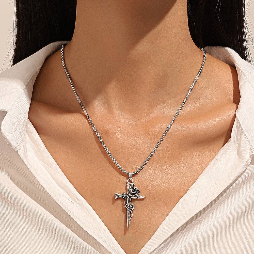 Gothic Heart Rose Flower Necklace for Women