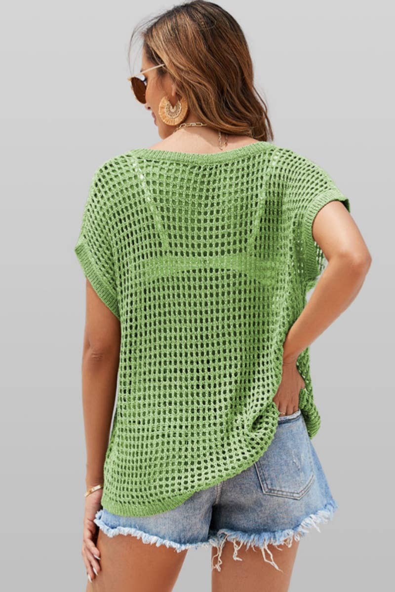 CWTBLS0762_BEACH SEXY KNIT CUT-OUT BATSLEEVE TOP