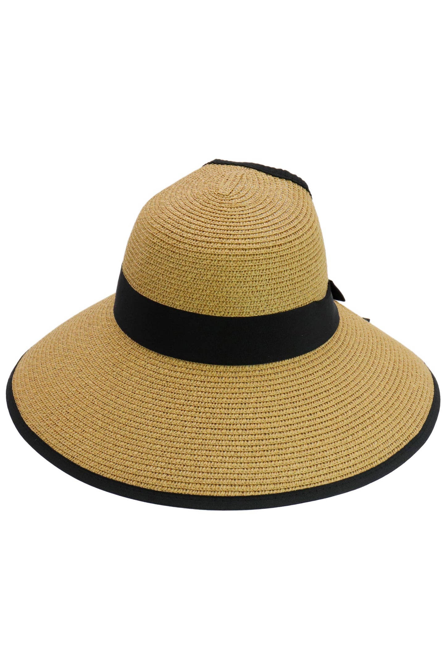 Black Bow Ponytail Straw Visor Dome Derby Sun Hat
