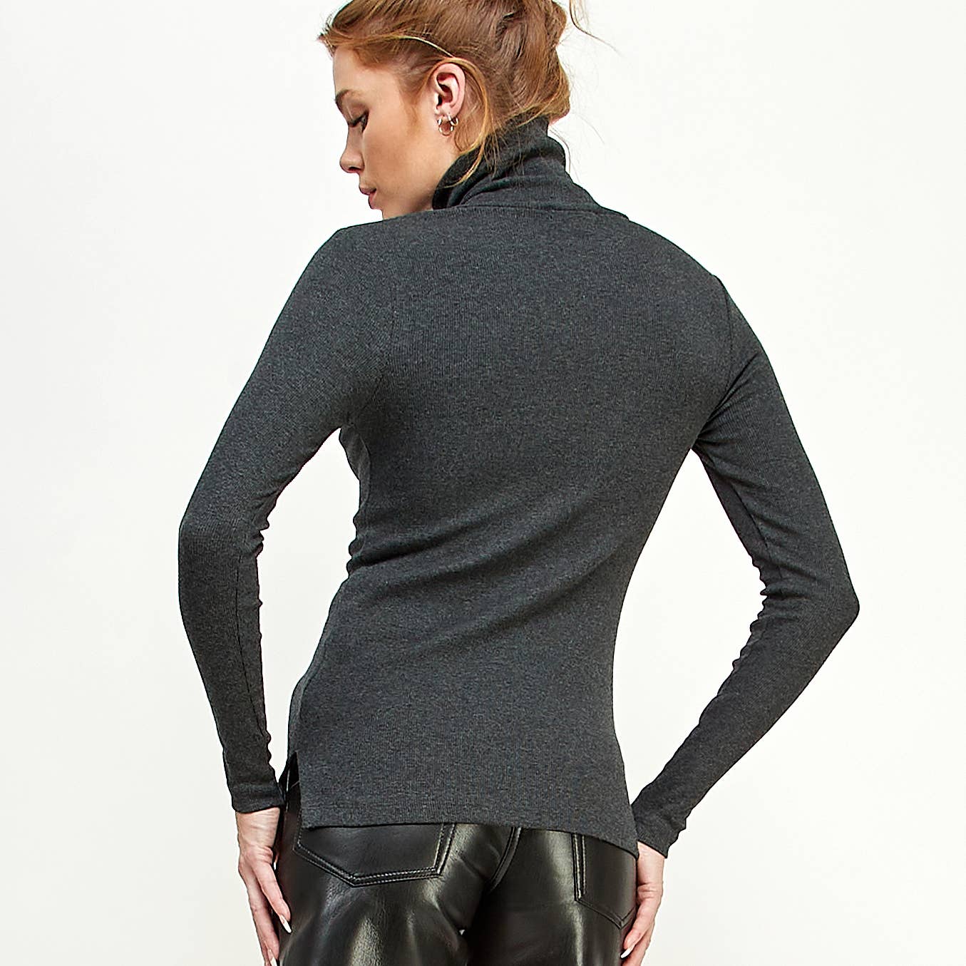 RIBBED TURTLE NECK SWEATER LONG SLEEVE TOP-F67933-D9