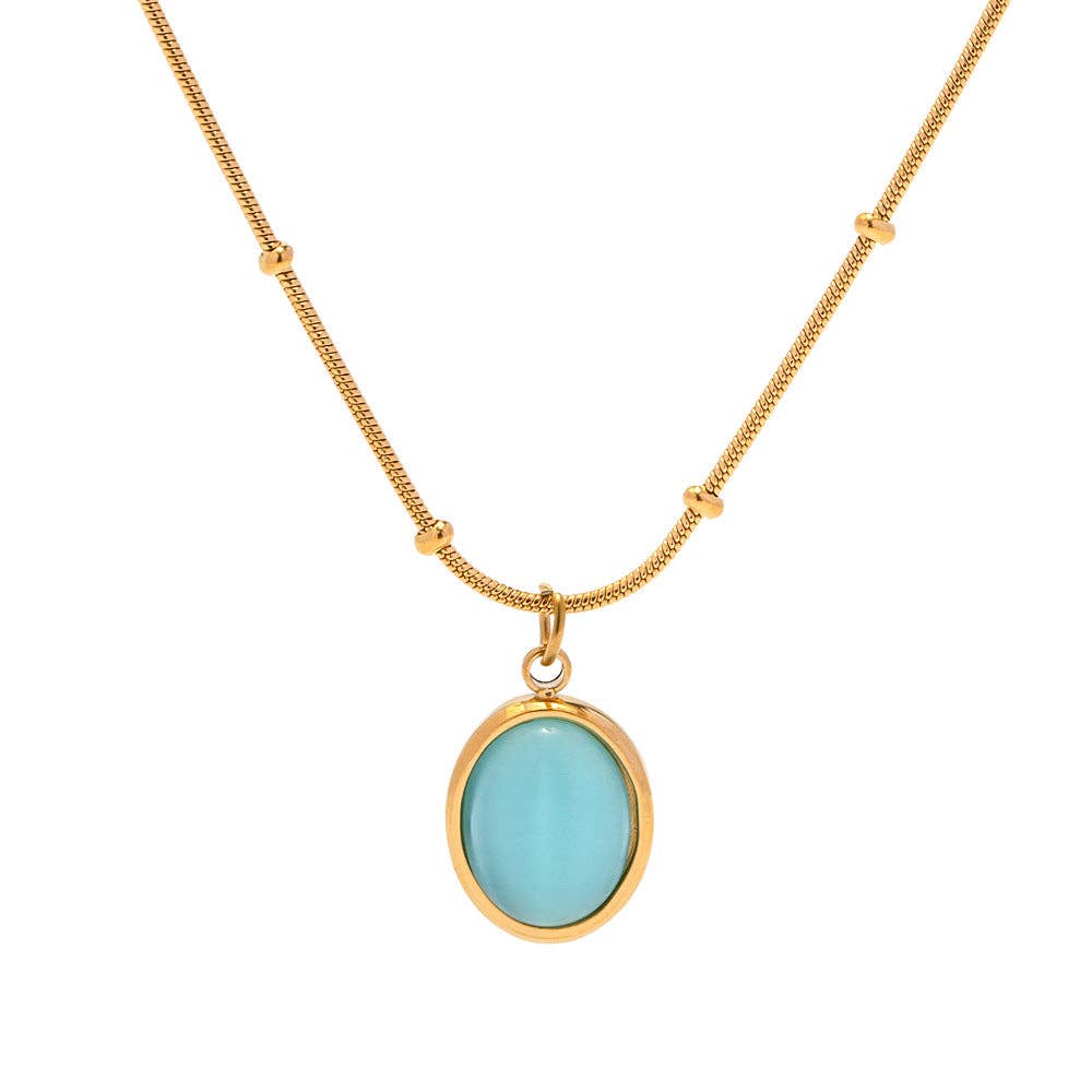 Vintage Blue Stone Pendant Necklace DPJN0856