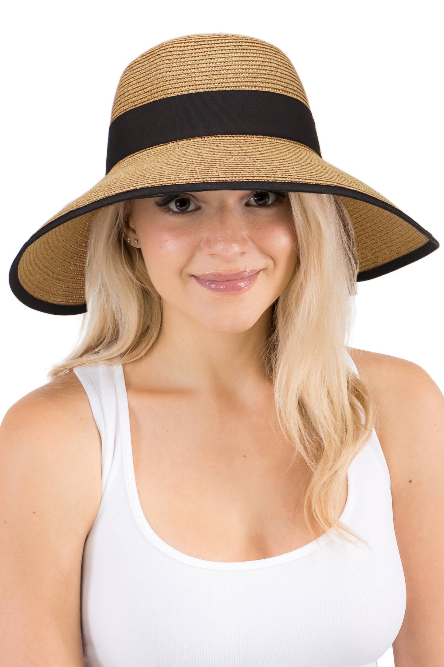 Black Bow Ponytail Straw Visor Dome Derby Sun Hat