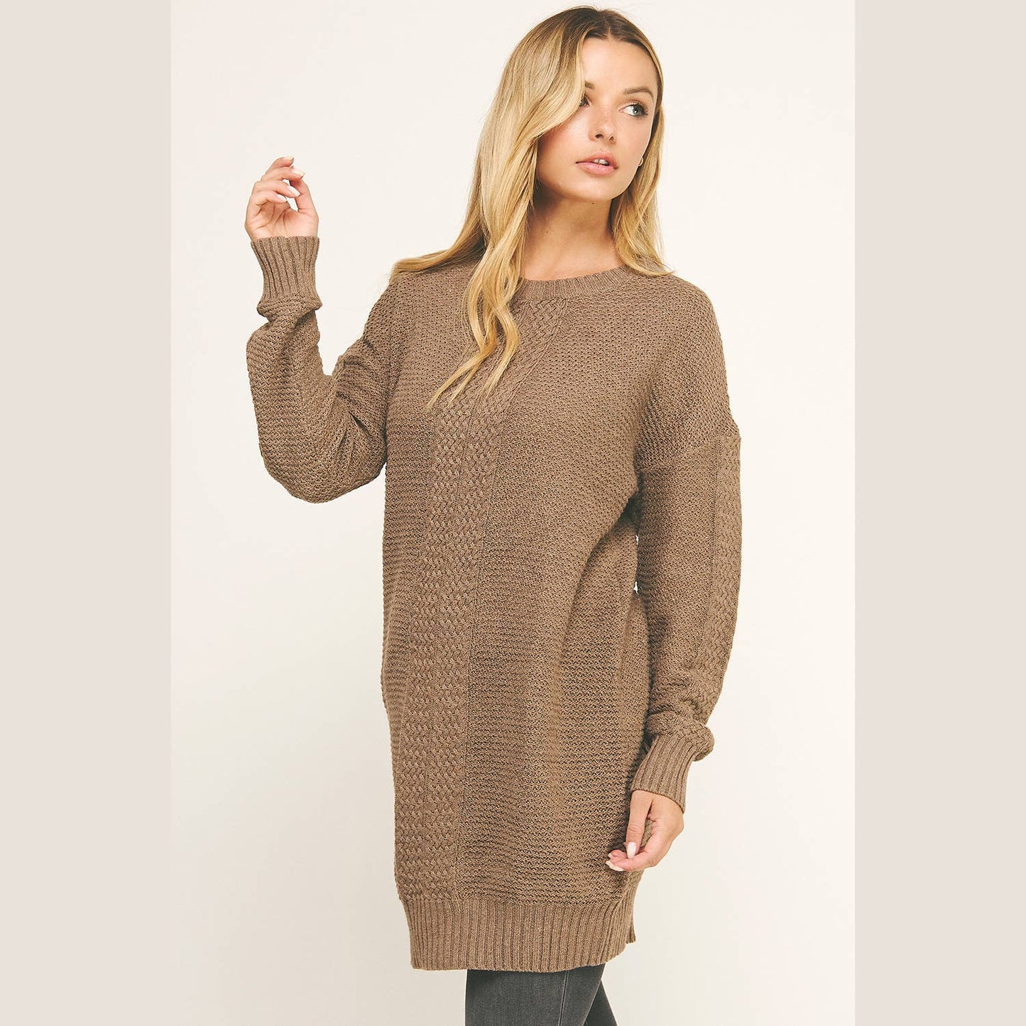 WARM EMBRACE TEXTURED LONG KNIT TUNIC TOP SWEATER