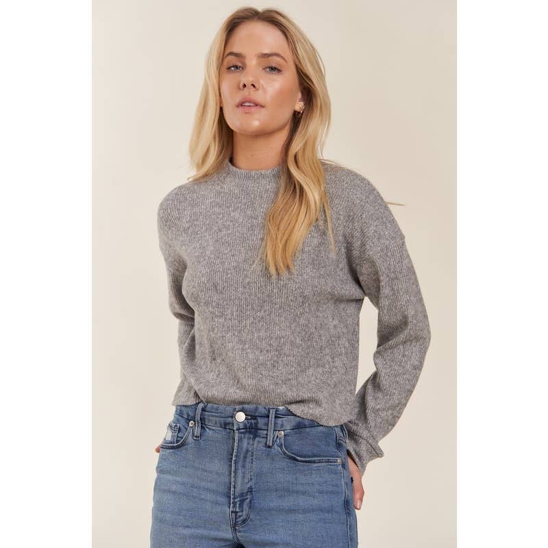 Mock Neck Long Sleeve Brushed Sweater Knit Top