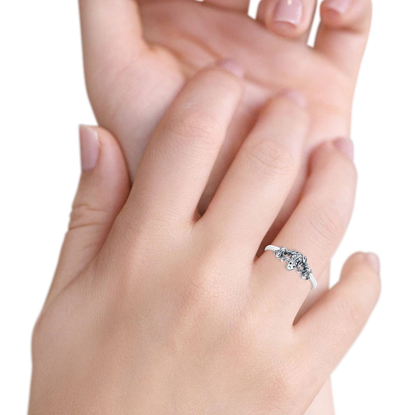925 Sterling Silver Frogs Ring