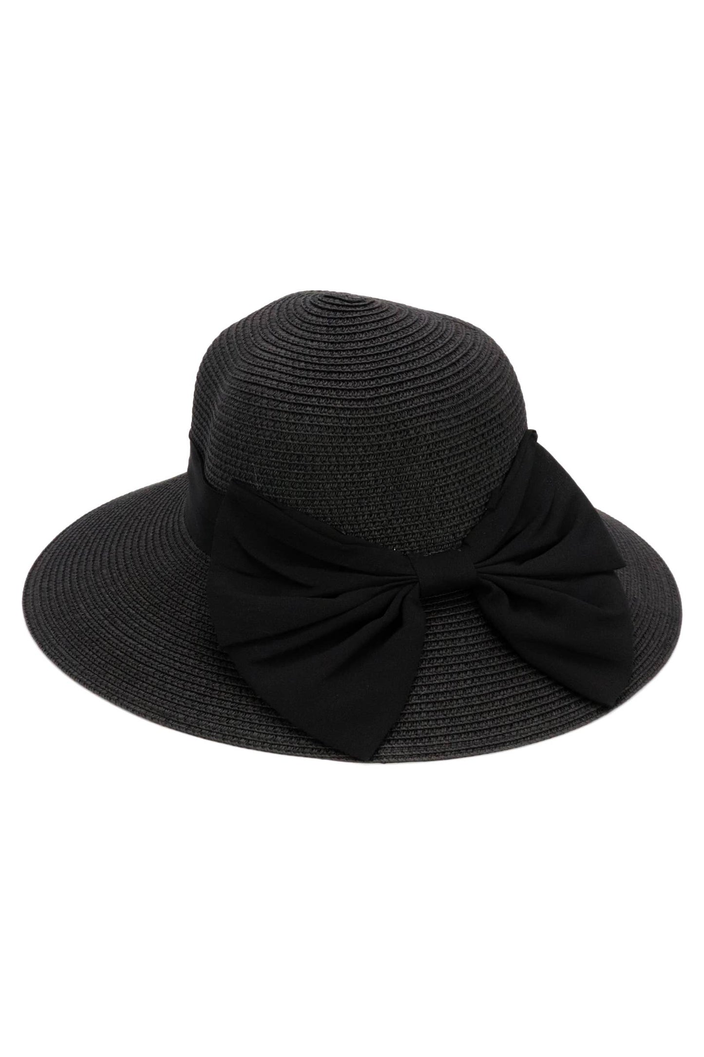 Satin Derby Bow Bucket Straw Sun Hat