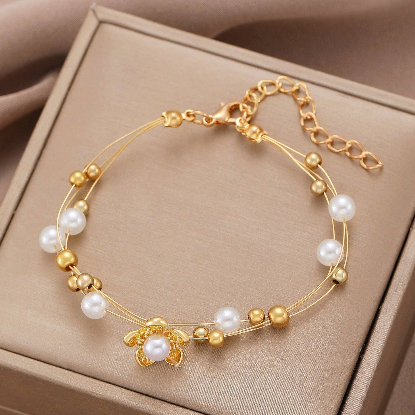 French Vintage Double Layer Bracelet for Women with Geometric Design