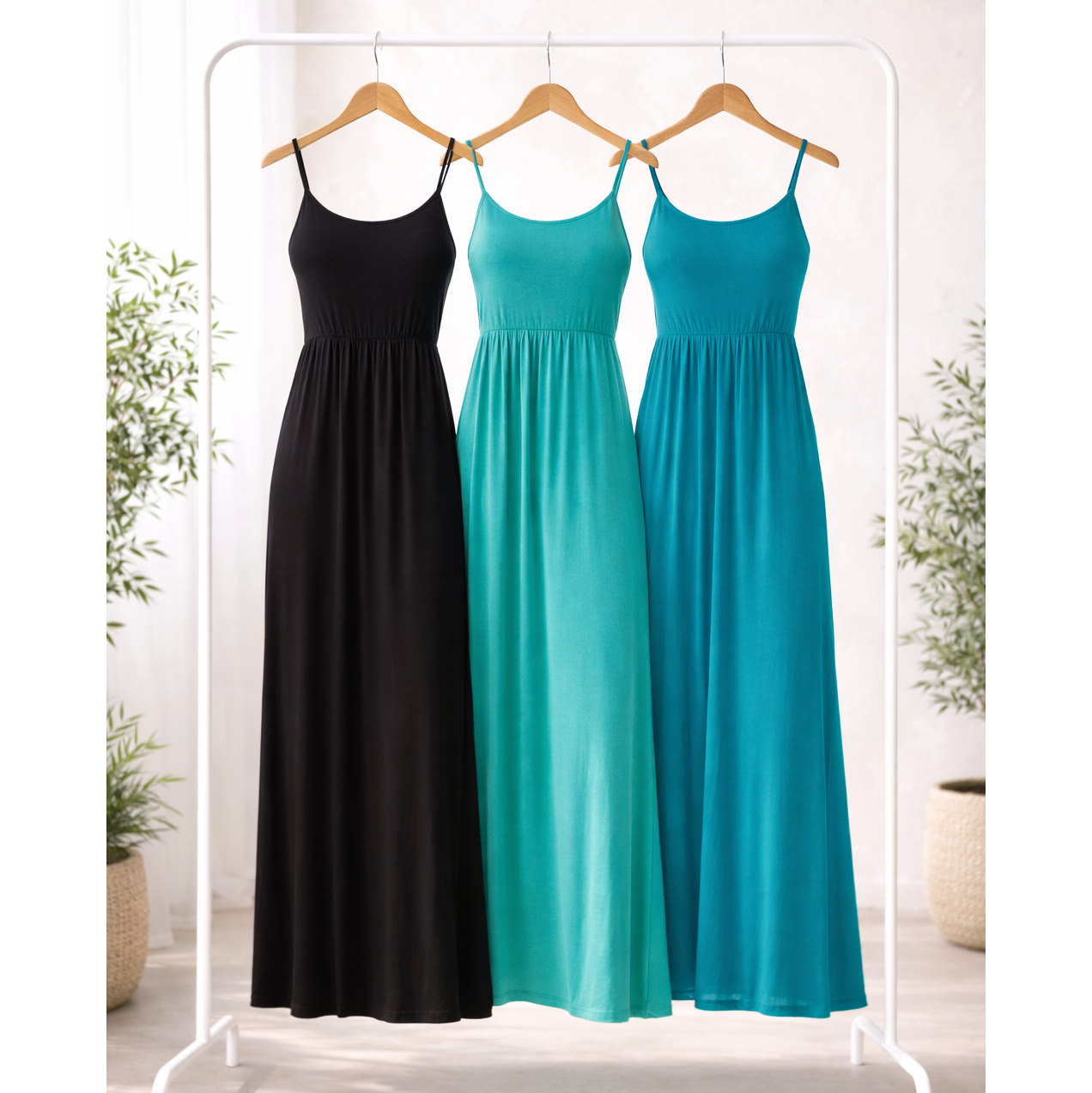 SPAGHETTI STRAP EMPIRE WAIST MAXI DRESS