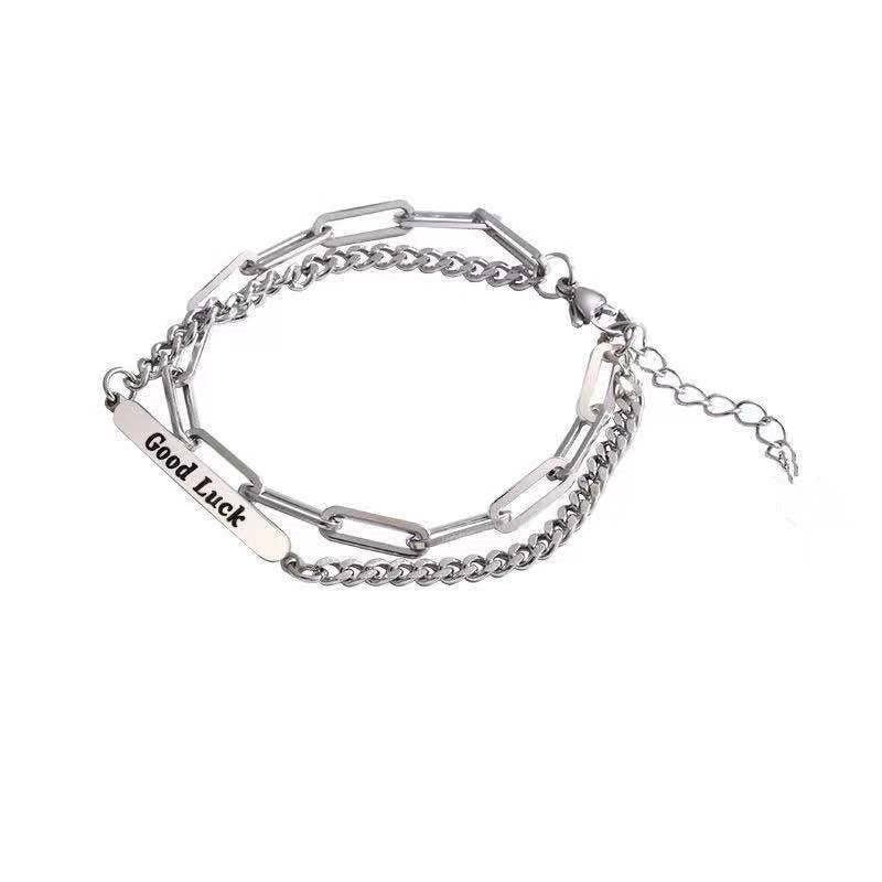 French Vintage Double Layer Bracelet for Women with Geometric Design