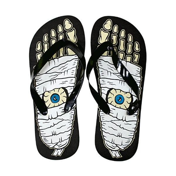 Flip Flops - Sourpuss - Mummy Skeleton Goth Halloween Black