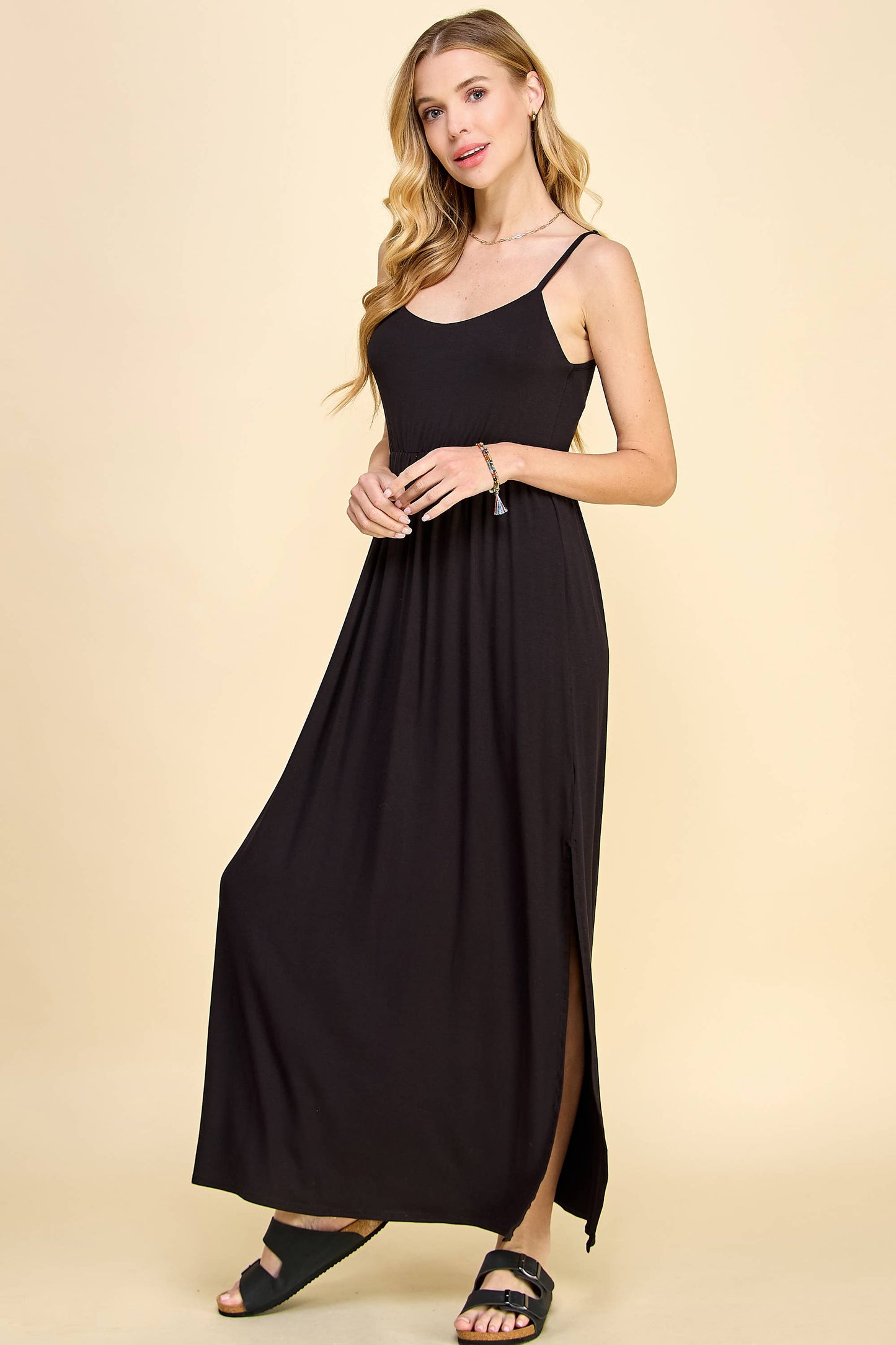 SPAGHETTI STRAP EMPIRE WAIST MAXI DRESS