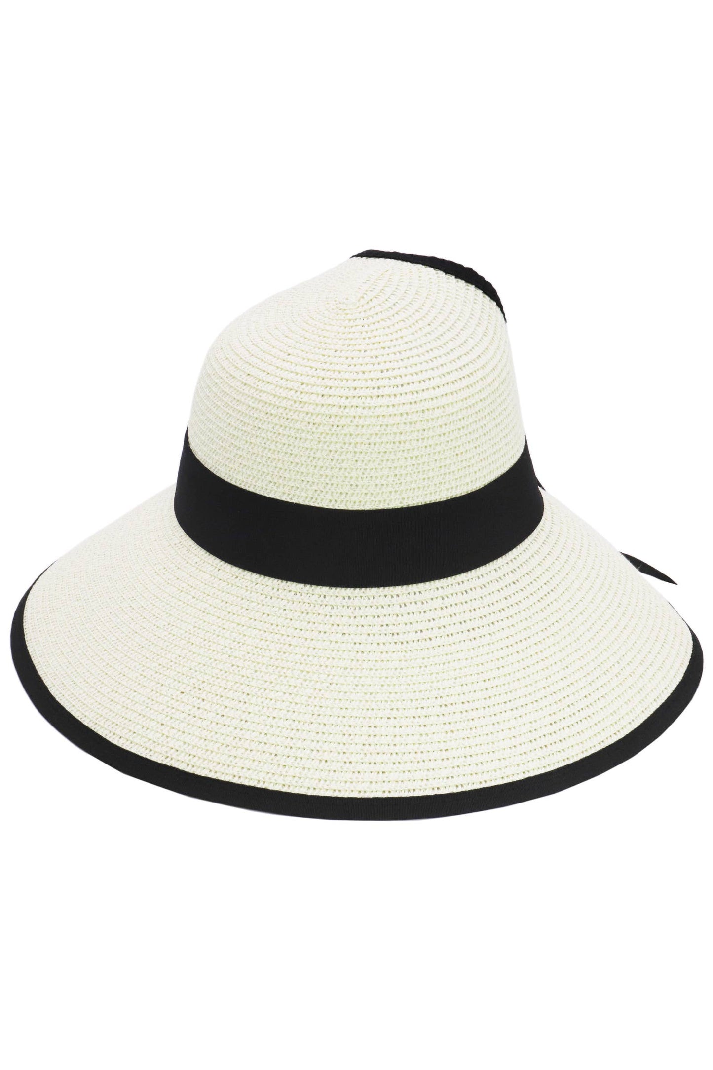 Black Bow Ponytail Straw Visor Dome Derby Sun Hat