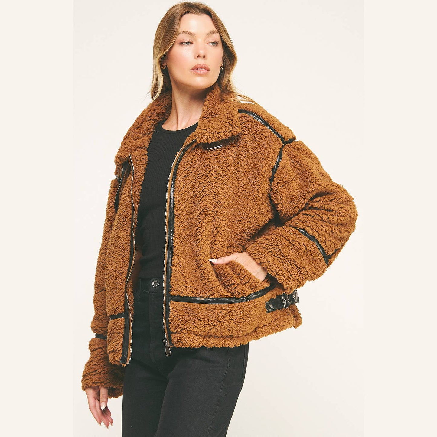 DEVIN FAUX SHEARLING AVIATOR JACKET